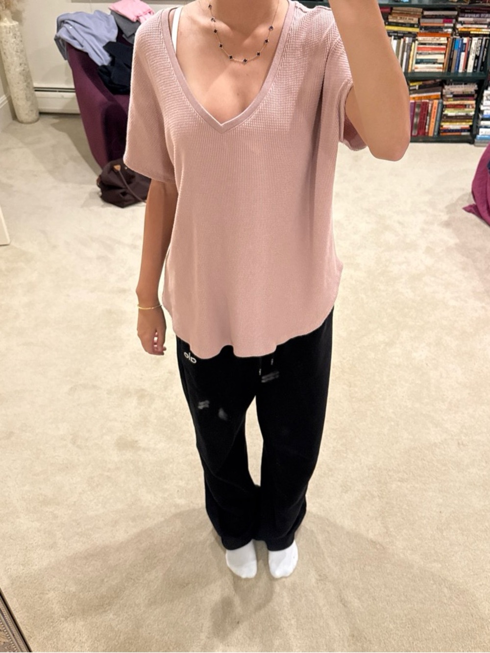 Aritzia pink waffle knit top. Size Small